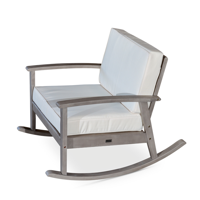 Eucalyptus Rocking Chair with Cushions, Silver Gray Finish, Cream Cushions