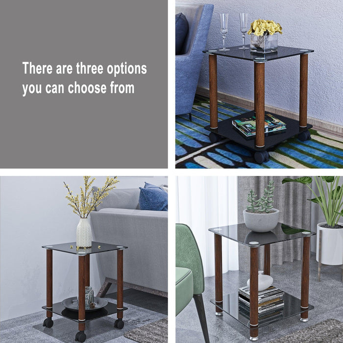 1-Piece Black + Walnut Side Table , 2-Tier Space End Table ,Modern Night Stand, Sofa table, Side Table withStorage Shelve