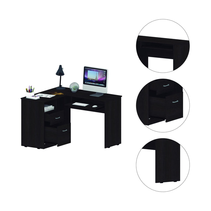Glendale 2-Drawer 1-Shelf L-Shaped Computer Desk Black Wengue