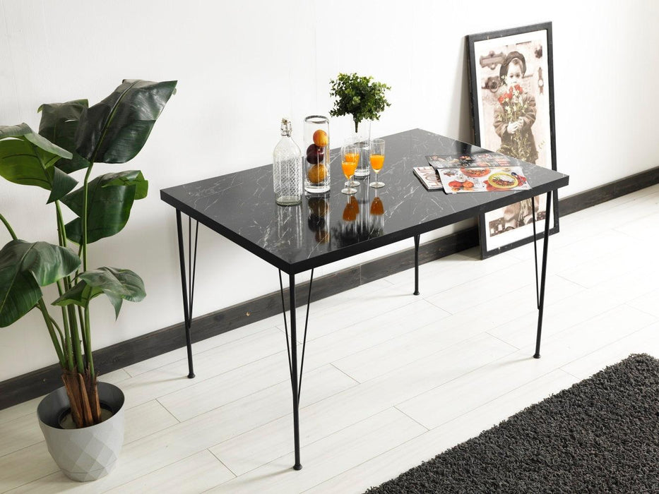Furnish Home Store Soler 4 Metal Legs 47" Wooden Top Writing and Computer  Desk for Home Office, Marble Black