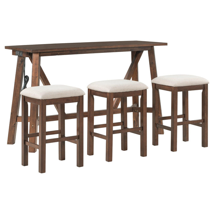 Multipurpose Home Kitchen Dining Bar Table Set with 3 Upholstered Stools(Dark Walnut)