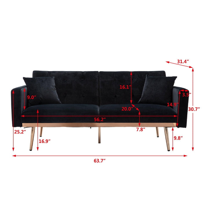 Velvet  Sofa , Accent sofa .loveseat sofa with rose gold metal feet  and  Black  Velvet