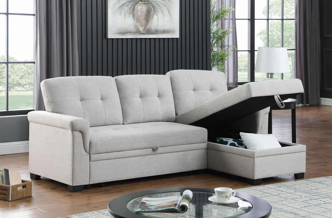 Lucca Light Gray Linen Reversible Sleeper Sectional Sofa withStorage Chaise