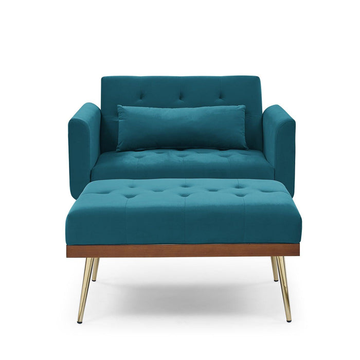 Recline Sofa Chair with Ottoman, Two Arm Pocket and Wood Frame include 1 Pillow, Teal (40.5”x33”x32”)