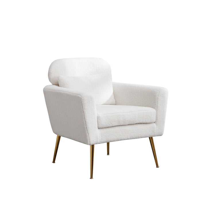 29.5"WModern Boucle Accent Chair Armchair Upholstered Reading Chair Single Sofa Leisure Club Chair with Gold Metal Leg and Throw Pillow for Living Room Bedroom Dorm Room Office, Ivory Boucle