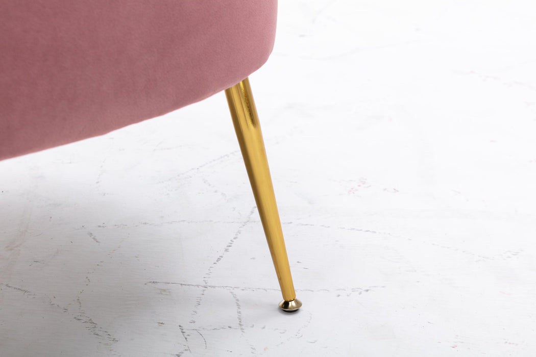 Velvet Armchair Accent Tub Barrel Chair With Gold Metal Legs, Dark Pink