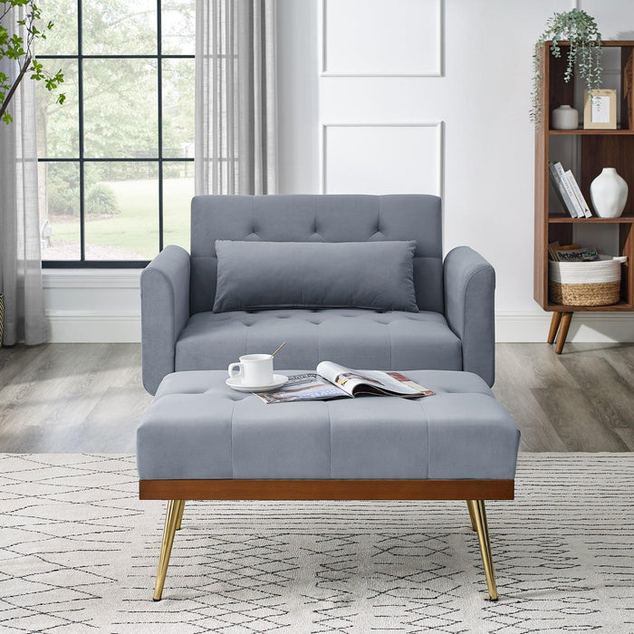 Recline Sofa Chair with Ottoman, Two Arm Pocket and Wood Frame include 1 Pillow, Grey (40.5”x33”x32”)
