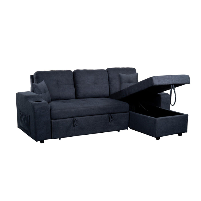 Right-facing sectional sofa with footrest, convertible corner sofa with armrestStorage, living room and apartment sectional sofa, right chaise longue and  dark  grey