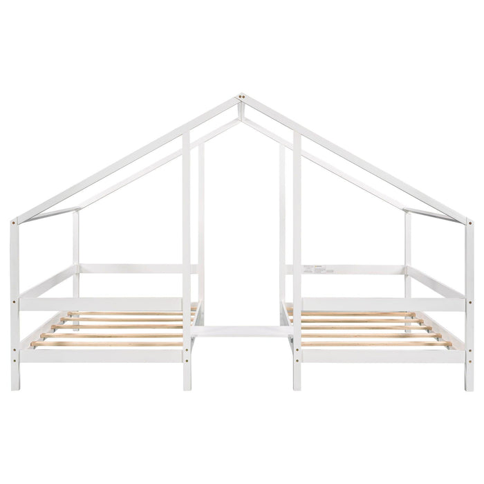 Double Twin Size Triangular House Beds with Built-in Table,White