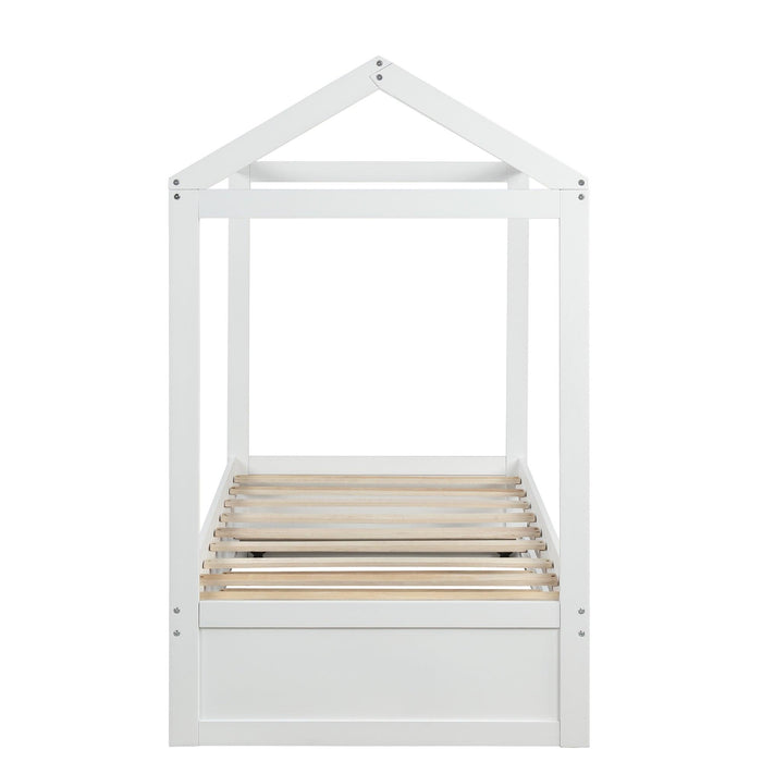 House Bed with Trundle, can be Decorated,White