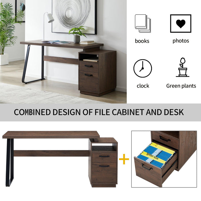 Home Office Computer Desk with Drawers/Hanging Letter-size Files, 65 inch Writing Study Table with Drawers