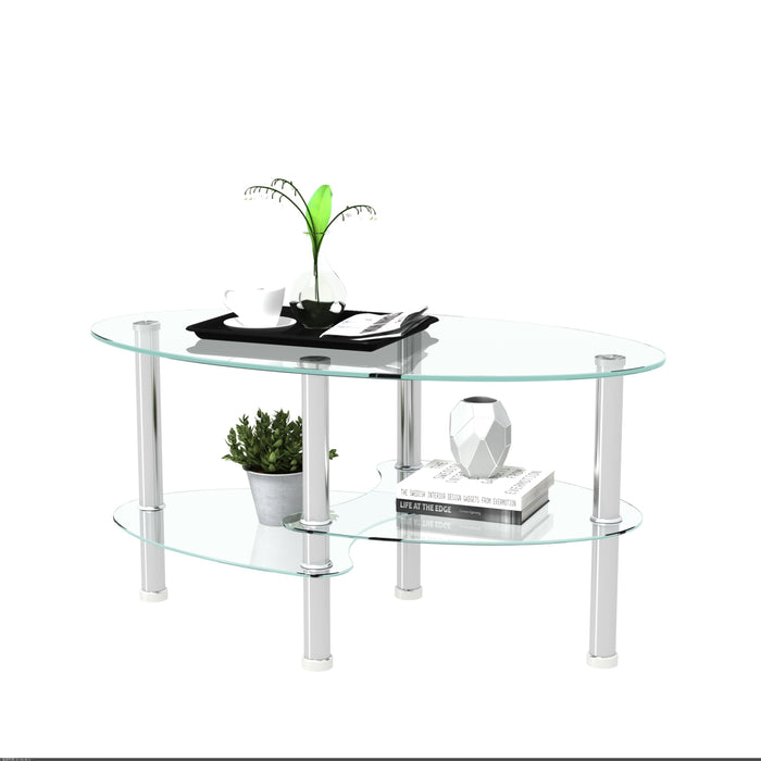 Transparent Oval glass coffee table,Modern table with stainless steel  leg, tea table 3-layer glass table for living room