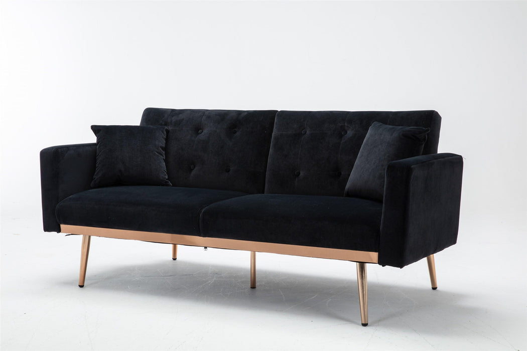 Velvet  Sofa , Accent sofa .loveseat sofa with rose gold metal feet  and  Black  Velvet
