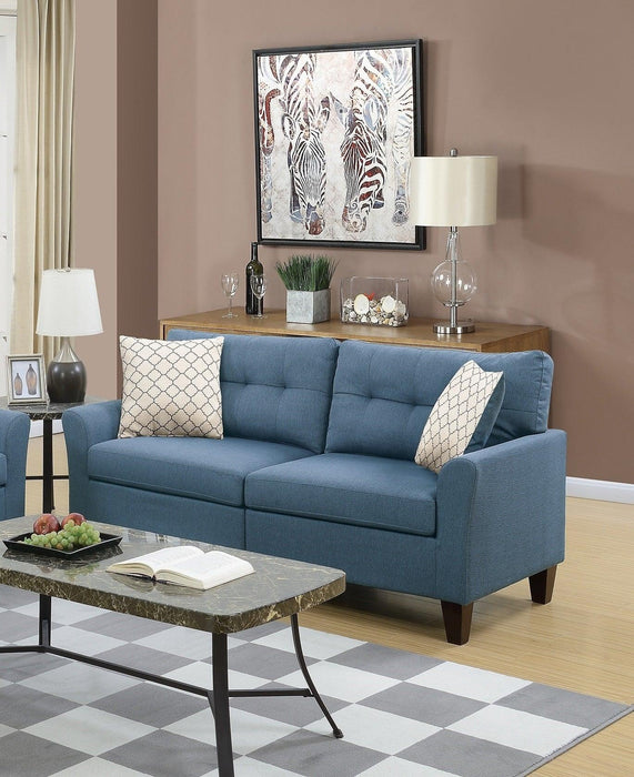 Living Room Furniture 2pc Sofa Set Sofa And Loveseat Blue Glossy Polyfiber Plywood Solid pine