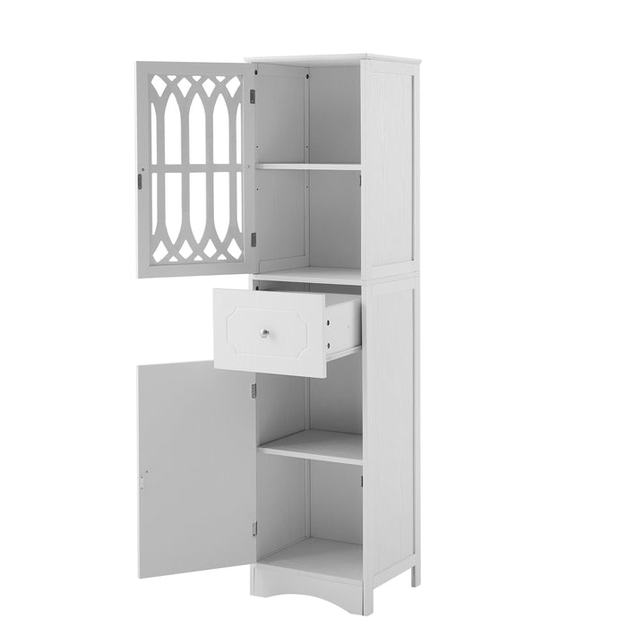 Tall Bathroom Cabinet, FreestandingStorage Cabinet with Drawer and Doors, MDF Board, Acrylic Door, Adjustable Shelf, White