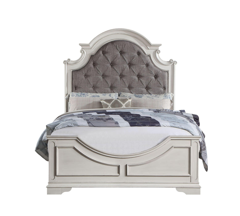 ACME Florian Eastern King Bed in Gray Fabric & Antique White Finish BD01647EK