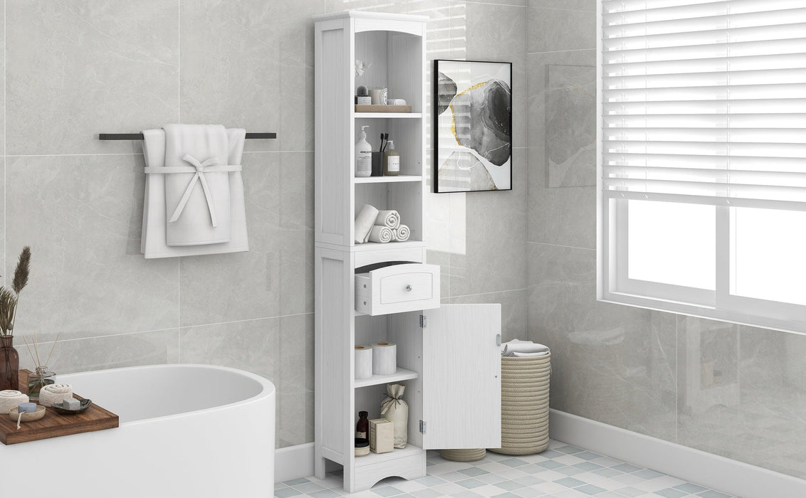 Tall Bathroom Cabinet, FreestandingStorage Cabinet with Drawer, MDF Board, Adjustable Shelf, White
