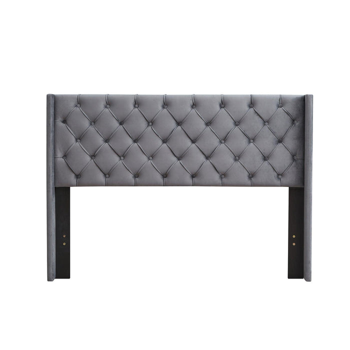 Velvet Button Tufted-Upholstered Bed with Wings Design - Strong Wood Slat Support - Easy Assembly - Gray, Queen, platform bed
