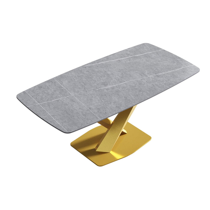 70.87"Modern artificial stone gray curved golden metal leg dining table-can accommodate 6-8 people