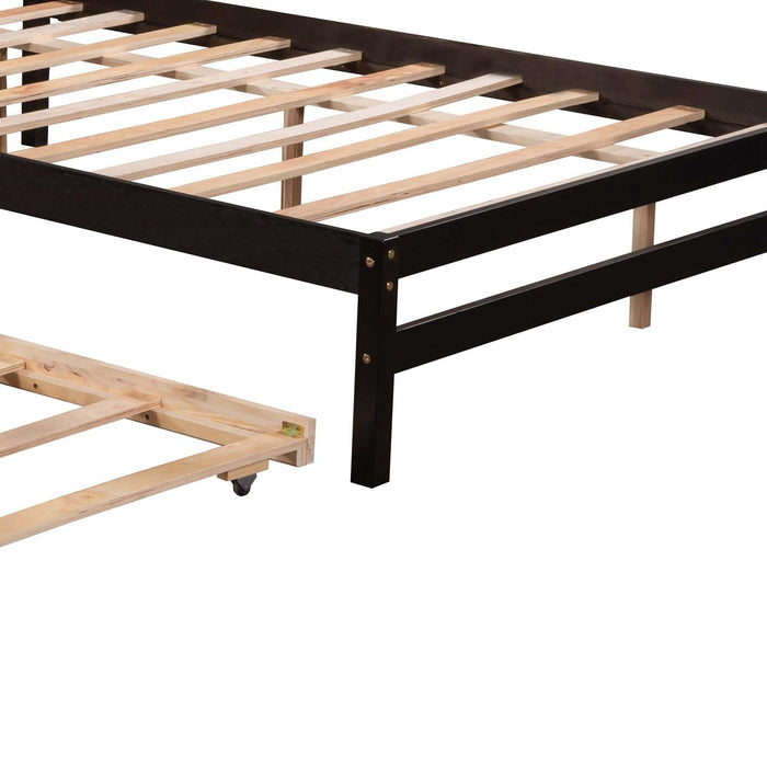 L-Shaped Full Size and Twin Size Platform Beds with Twin Size Trundle and Drawer Linked with Built-in Rectangle Table,Espresso