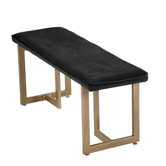 Set of 1 Upholstered Velvet Bench 44.5" W x 15" D x 18.5" H,Golden Powder Coating Legs  - Black