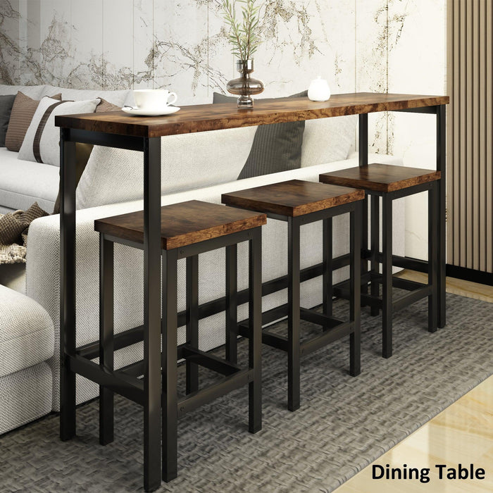 Counter Height Extra Long Dining Table Set with 3 Stools Pub Kitchen Set Side Table with Footrest,Brown