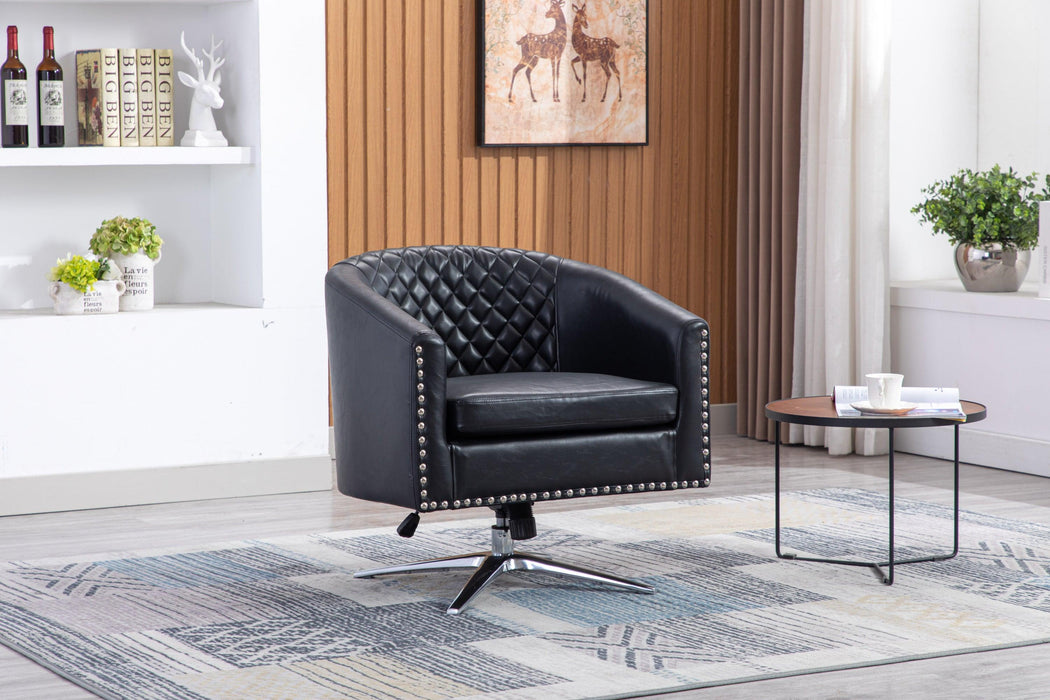 Swivel  Barrel chair living room chair with nailheads and Metal base