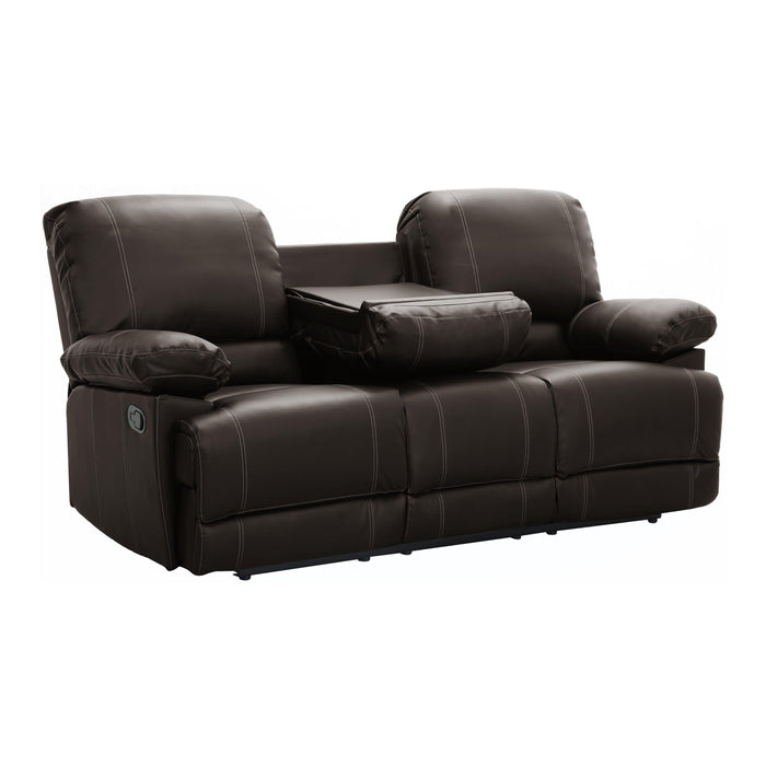 Dark Brown Double Reclining 1pc Sofa with Center Drop-Down Cup Holder Comfortable Plush Seating Solid Wood Plywood Furniture