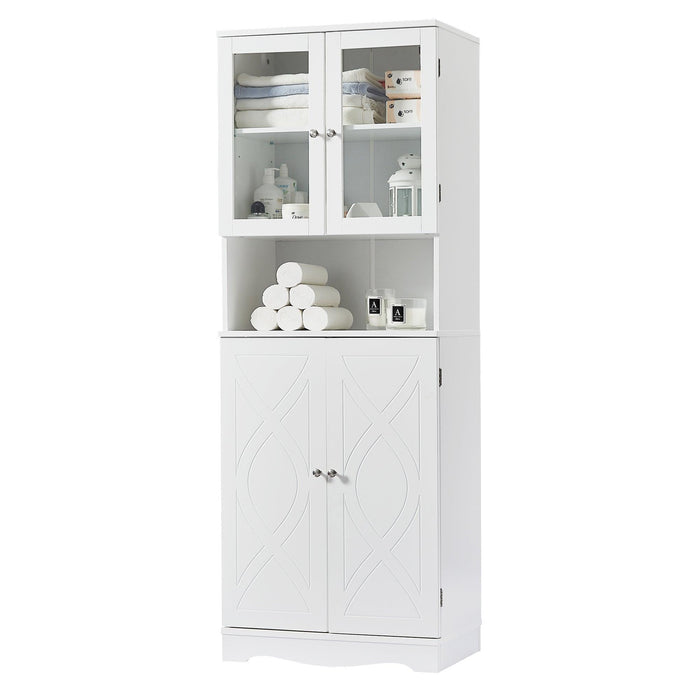 TallStorage Cabinet with Glass Doors for Bathroom/Office, MultipleStorage Space, White