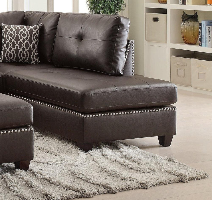 3-pcs Sectional Sofa Espresso Bonded Leather Cushion Sofa Chaise Ottoman Reversible Couch Pillows