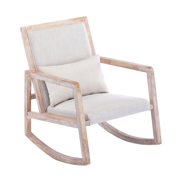 Solid wood linen fabric antique white wash painting rocking chair with  removable lumbar pillow