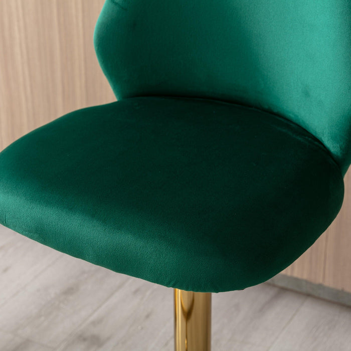 Swivel Bar Stools Chair Set of 2Modern Adjustable Counter Height Bar Stools, Velvet Upholstered Stool with Tufted High Back & Ring Pull for Kitchen , Chrome Golden Base, Green