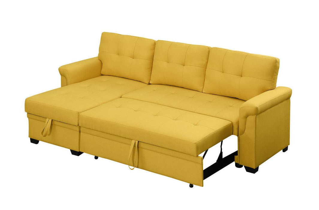 Lucca Yellow Linen Reversible Sleeper Sectional Sofa withStorage Chaise