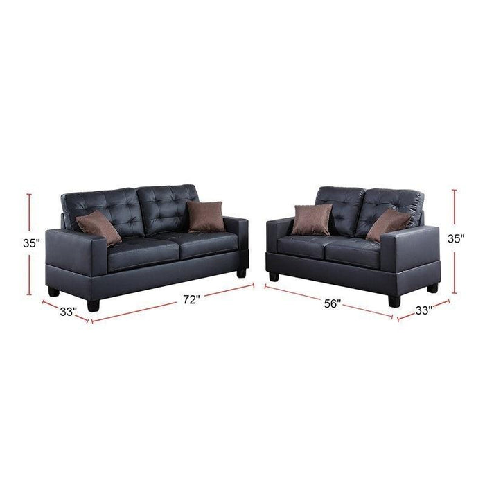 Living Room Furniture 2pc Sofa Set Black Faux Leather Tufted Sofa Loveseat w Pillows Cushion Couch