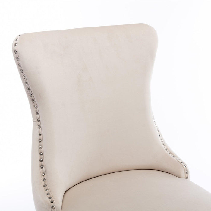 Cream Upholstered Wing-Back Dining Chair with Backstitching Nailhead Trim and Solid Wood Legs,Set of 2, Beige