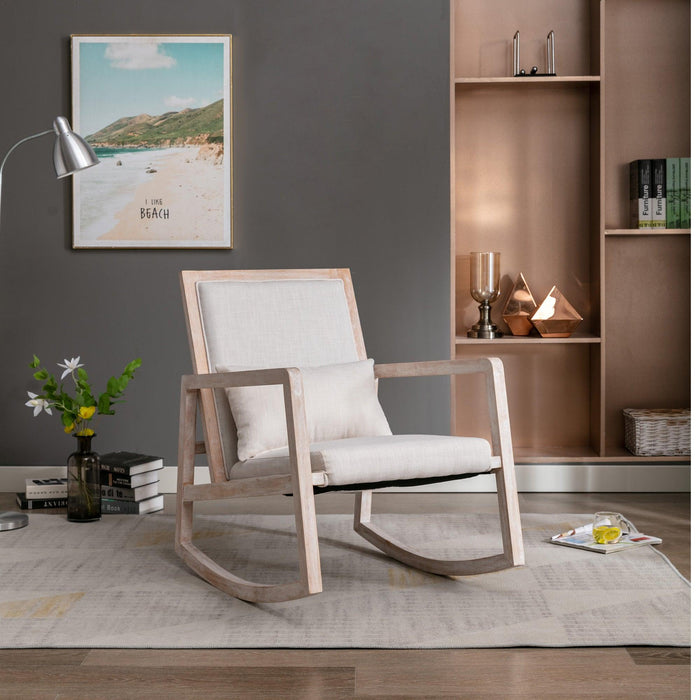 Solid wood linen fabric antique white wash painting rocking chair with  removable lumbar pillow