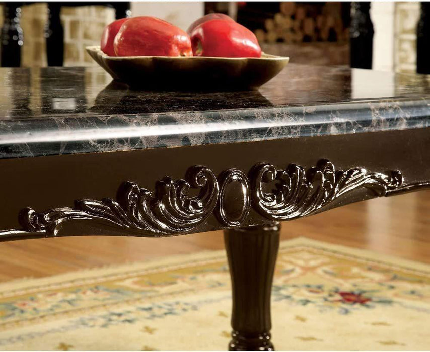Traditional Espresso Solid wood Sofa Table Faux Marble Top Intricate design Living Room Furniture