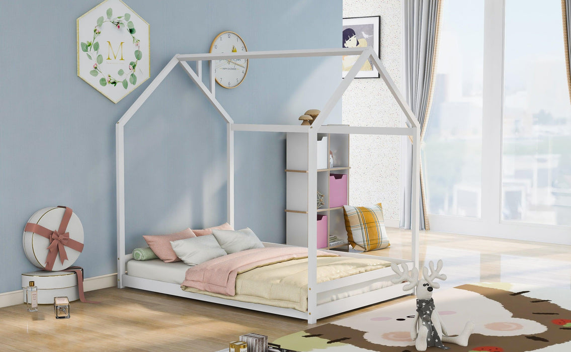 Full Size House Bed Wood Bed, White