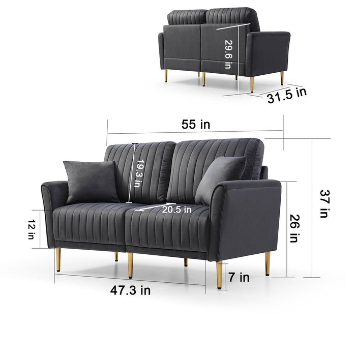 3 Pcs Sofa Loveseat Couch Set 3 Piece Living Room Set with 1 Piece Three Seat Sofa And 2 Piece Loveseat Sofas, seven throw pillows included, Grey Velvet