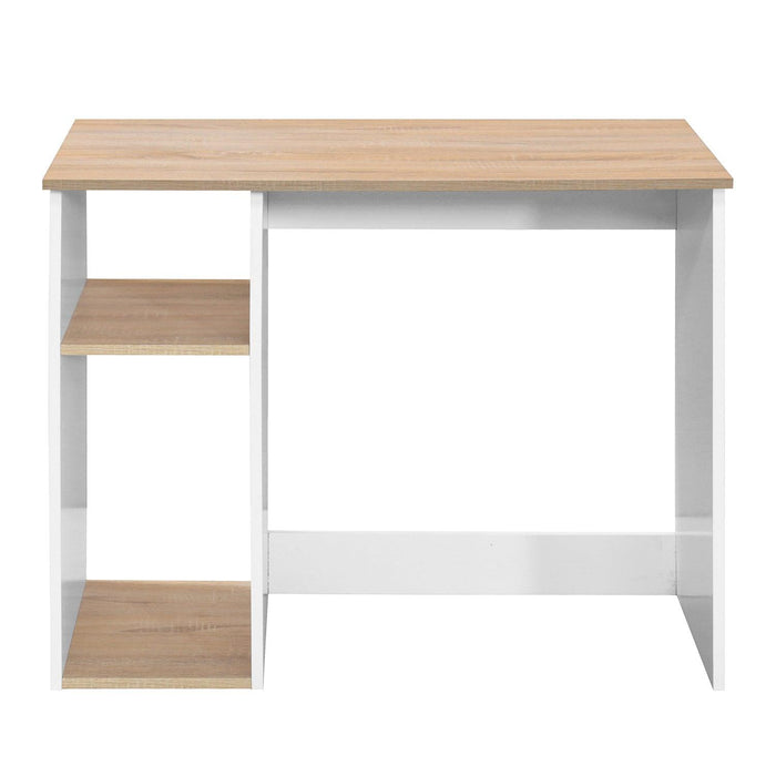 Full Wooden computer desk with 2 layers, 35.4" W x 18.9" D x 29.5" H, Oak & White