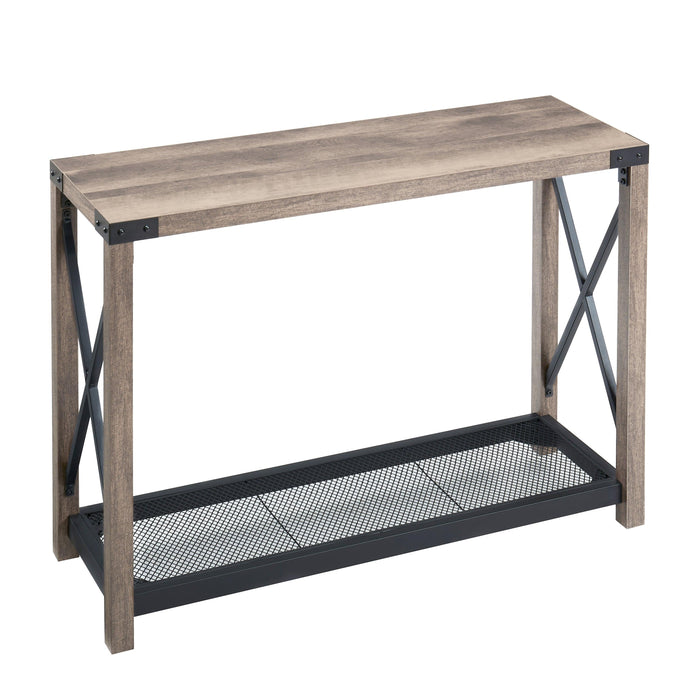 38.82" Farmhouse Entry Table, Industrial Sofa Table with 2 Tier, Console Table for Entryway, Living Room, Easy Assembly, Grey