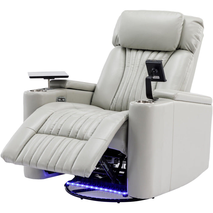 270° Power Swivel Recliner,Home Theater Seating With Hidden ArmStorage and  LED Light Strip,Cup Holder,360° Swivel Tray Table,and Cell Phone Holder,Soft Living Room Chair,Grey