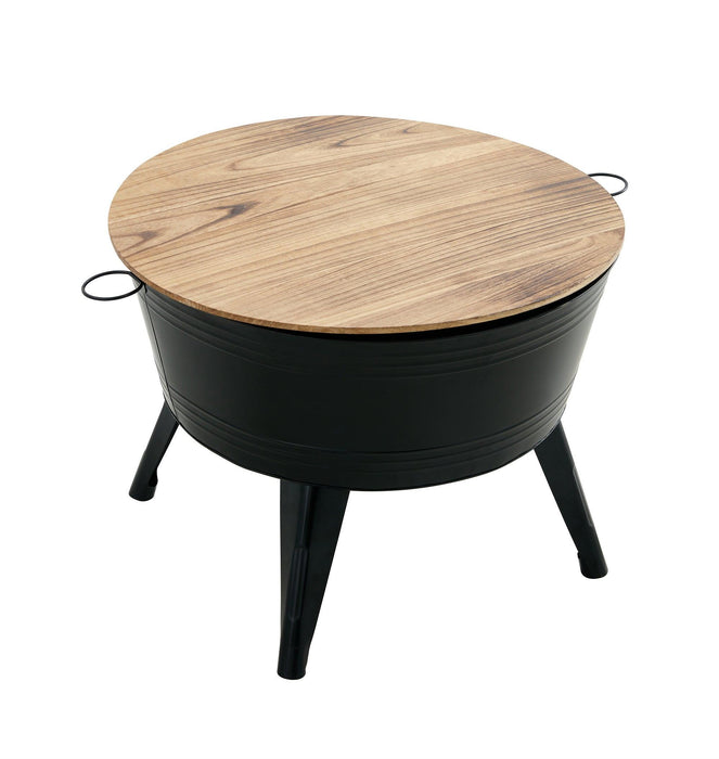 Farmhouse Rustic Distressed Metal Accent Cocktail Table, wood top-BLK, 1PC