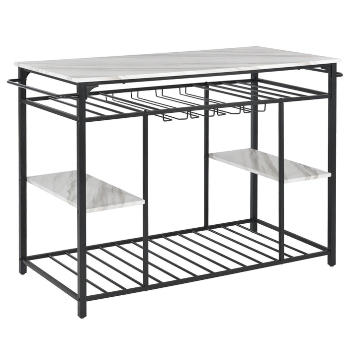 Counter Height Kitchen Dining Room Kitchen Island Prep Table with Glass Racks, Kitchen Rack with Large Worktop, Console Table for Living Room, Marble White