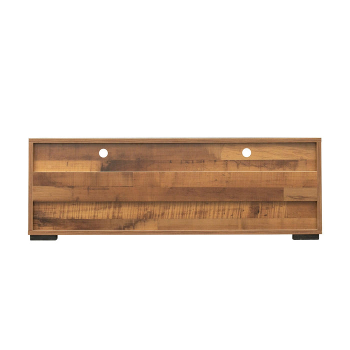 The Wood grain color TV cabinet has two drawers with color-changing light strips