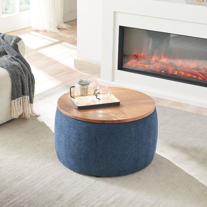 RoundStorage Ottoman, 2 in 1 Function, Work as End table and Ottoman, Navy (25.5"x25.5"x14.5")