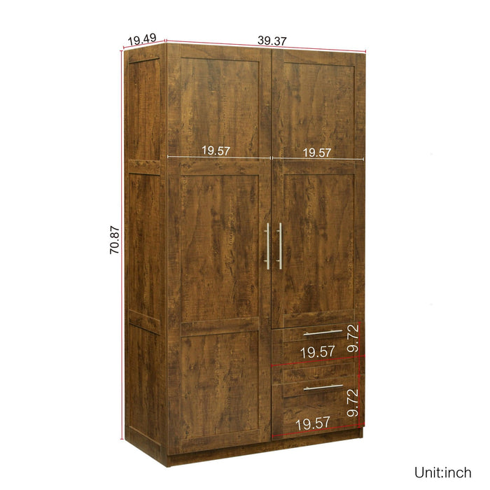 High wardrobe and kitchen cabinet with 2 doors, 2 drawers and 5Storage spaces,walnut
