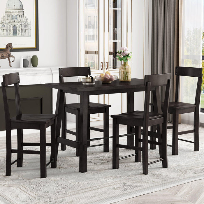 Minimalist industrial Style 5-Piece Counter Height Dining Table Set Solid Wood & Metal Dining Table with Four Chairs for Small Space (Espresso)