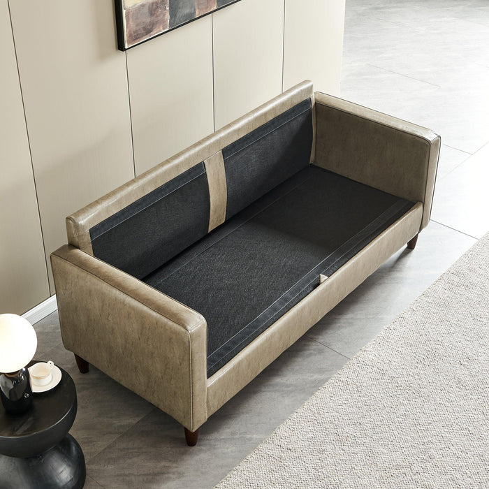 Modern Mid-Century Vegan Leather Sofa （Khaki）
