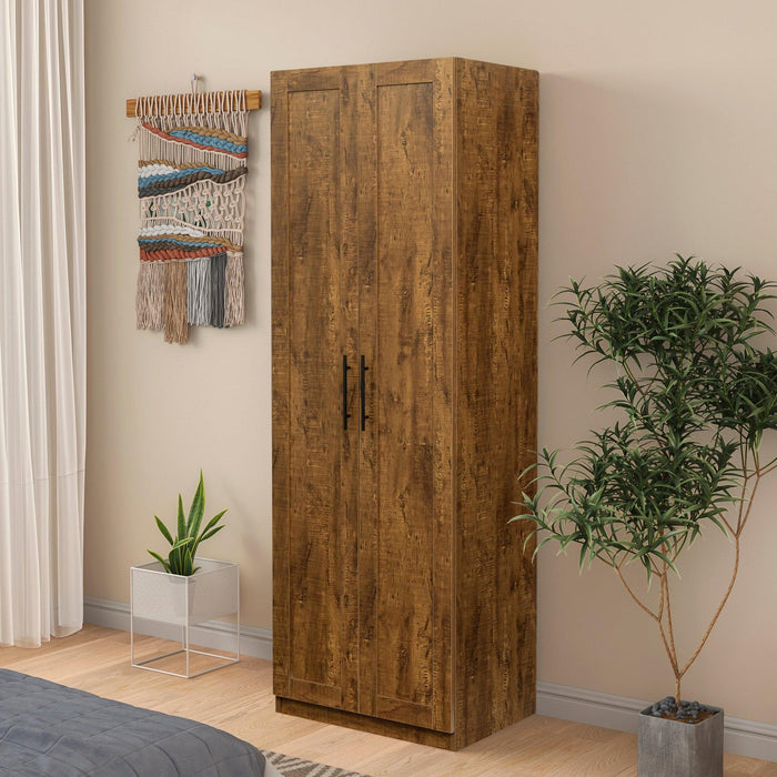 High wardrobe and kitchen cabinet with 2 doors and 3 partitions to separate 4Storage spaces, walnut